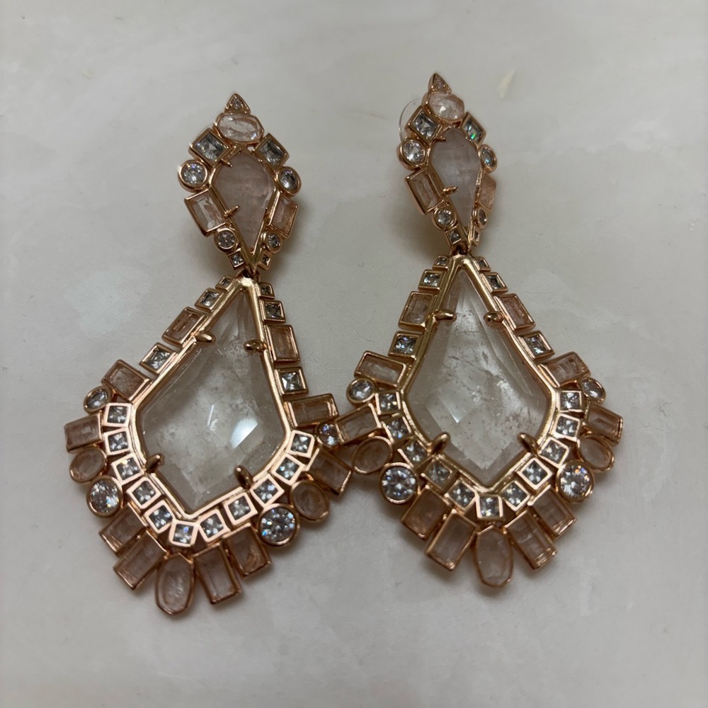 Kendra Scott Rose Gold Clear Crystal Chandelier Earrings